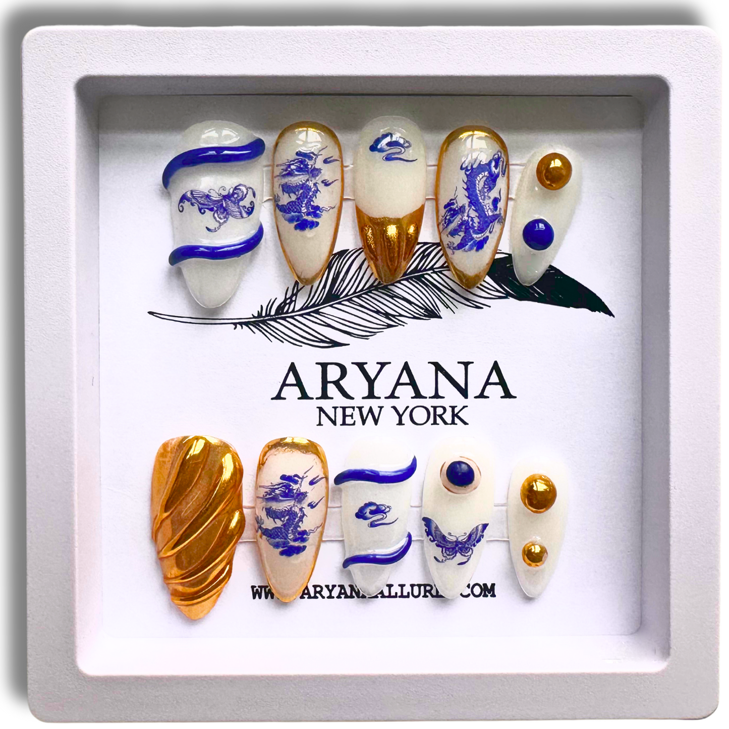 ARYANA NEW YORK Handmade Press On Nails - Blue Dragon Chinese Pottery